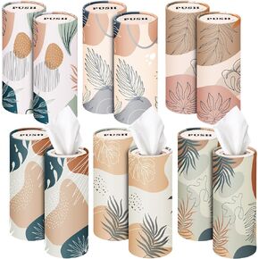 Outus 12 Pcs Car Tissues Cylinder Holder with 3 Ply Facial Tissue Bulk Boho Round Car Tissue Holder Travel Tissues Boxes for Car Cup Wedding Birthday Party Car Tissues Box Container