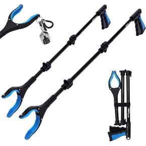 38 Inch & 44 Inch Extra Long Grabber Reacher Tool Set – Extendable Reacher Grabber Pickup Tools for Seniors, Disabled and Hard-to-Reach Areas, Ergonomic Grip & Lightweight Design（Blue）