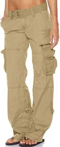 utcoco Women's Cotton Cargo Pants Casual Loose Multiple Pockets Low Waist Straight Leg Y2K Pants in Saudi Arabia