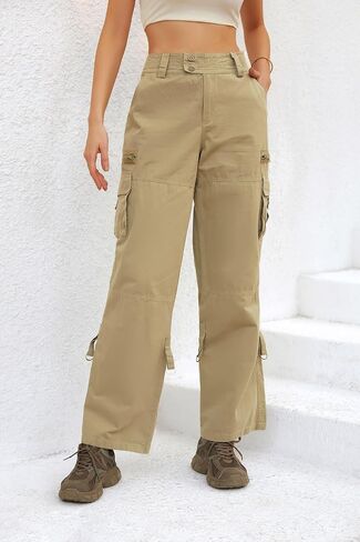 utcoco Women's Cotton Cargo Pants Casual Loose Multiple Pockets Low Waist Straight Leg Y2K Pants in Saudi Arabia
