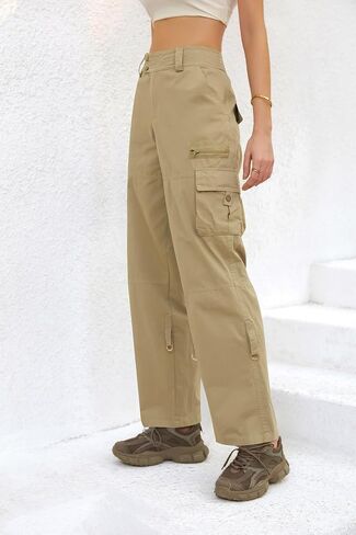 utcoco Women's Cotton Cargo Pants Casual Loose Multiple Pockets Low Waist Straight Leg Y2K Pants in Saudi Arabia