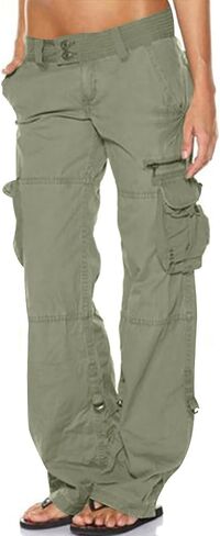 utcoco Women's Cotton Cargo Pants Casual Loose Multiple Pockets Low Waist Straight Leg Y2K Pants in Saudi Arabia