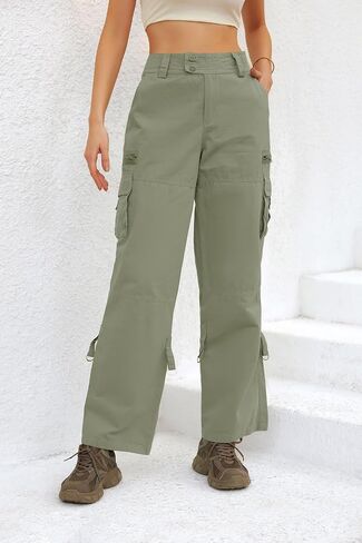 utcoco Women's Cotton Cargo Pants Casual Loose Multiple Pockets Low Waist Straight Leg Y2K Pants in Saudi Arabia
