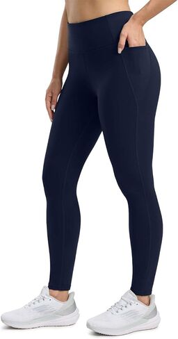 Seamaid Women's Fleece Lined Leggings 27" Water Resistant Thermal Winter Running Hiking Pants with Pockets High Waisted Grey M in Saudi Arabia