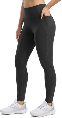 Seamaid Women's Fleece Lined Leggings 27" Water Resistant Thermal Winter Running Hiking Pants with Pockets High Waisted Grey M in Saudi Arabia
