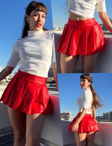 Avidlove Short Mini Skirts for Women Trendy High Waisted Leather Pleated Solid Ruffle Skirt in Saudi Arabia