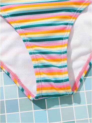 Milumia Girl's 3 Piece Striped Bikini Set Halter Neck Swimsuit with Beach Skirt Swimwear in Saudi Arabia