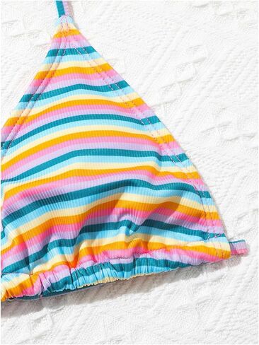 Milumia Girl's 3 Piece Striped Bikini Set Halter Neck Swimsuit with Beach Skirt Swimwear in Saudi Arabia