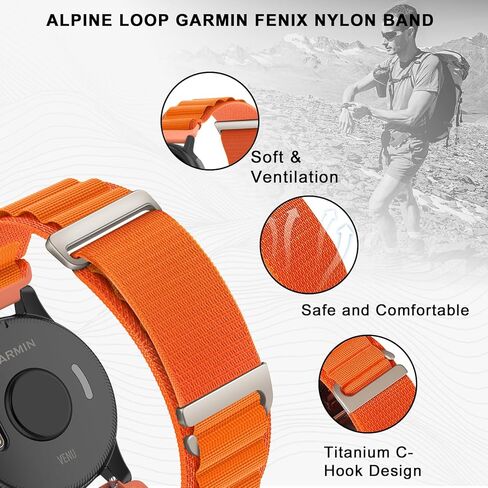 حلقة جبال الألب نايلون 22 مم نطاقات الساعة المتوافقة مع Garmin Vivoactive 4/Venu 2/3 ، قابلة للتعديل في التنفس القابل للتعديل مع حزام C-Hook Sports لـ Forerunner 265/255/255 MUSIC MEN in Kuwait