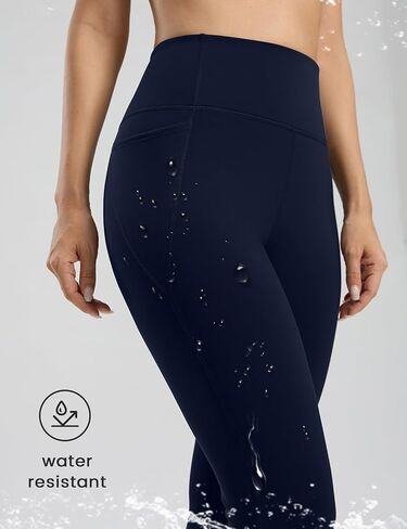 Seamaid Women's Fleece Lined Leggings 27" Water Resistant Thermal Winter Running Hiking Pants with Pockets High Waisted Brown L in Kuwait