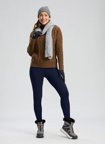 Seamaid Women's Fleece Lined Leggings 27" Water Resistant Thermal Winter Running Hiking Pants with Pockets High Waisted Brown L in Kuwait