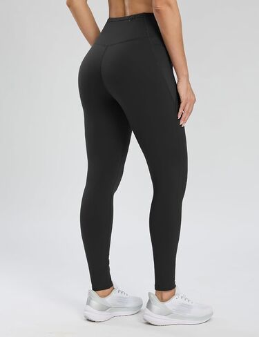 Seamaid Women's Fleece Lined Leggings 27" Water Resistant Thermal Winter Running Hiking Pants with Pockets High Waisted Brown L in Kuwait