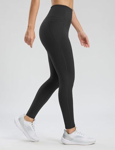 Seamaid Women's Fleece Lined Leggings 27" Water Resistant Thermal Winter Running Hiking Pants with Pockets High Waisted Brown L in Kuwait