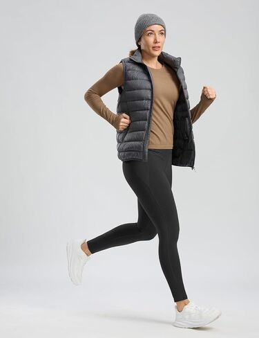 Seamaid Women's Fleece Lined Leggings 27" Water Resistant Thermal Winter Running Hiking Pants with Pockets High Waisted Brown L in Saudi Arabia