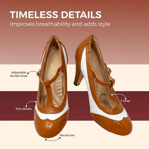 المرأة ذات نغمتين الجناح نصائح الرجعية Rockability 1950s خمر T-حزام Pinup نمط مضخة الزعانف بواسطة تشيس + كلوي in Saudi Arabia
