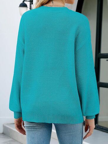 NIeyook Women's Long Sleeve Sweaters 2024 Fall Fashion Loose Crewneck Knit Oversized Pullover Sweater Jumper Tops Green S in Saudi Arabia