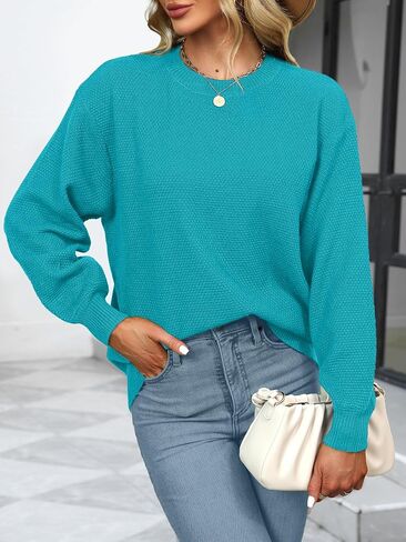 NIeyook Women's Long Sleeve Sweaters 2024 Fall Fashion Loose Crewneck Knit Oversized Pullover Sweater Jumper Tops Green S in Saudi Arabia