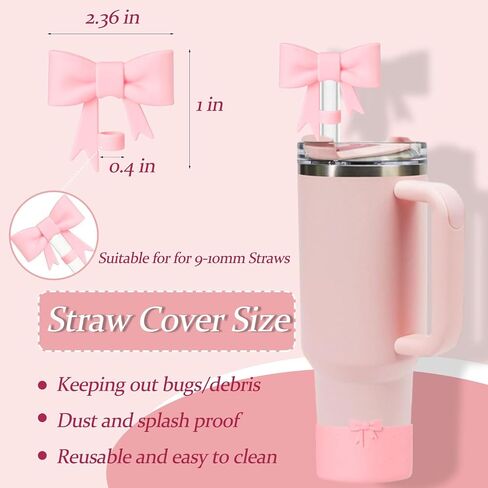 Bow Silicone Protective Stanley Boot for 20/30/40Oz, Bow Straw Cover Topper for Stanley Cup 10mm/0.4in, 2 Pack Stanley Cup Accessories Compatible 12-24Oz for Hydroflask Boot and More (Pink Set) in Saudi Arabia