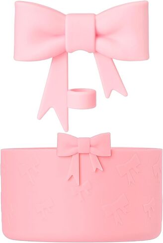 Bow Silicone Protective Stanley Boot for 20/30/40Oz, Bow Straw Cover Topper for Stanley Cup 10mm/0.4in, 2 Pack Stanley Cup Accessories Compatible 12-24Oz for Hydroflask Boot and More (Pink Set) in Saudi Arabia