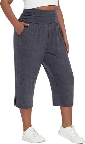 Neer 3 Pack Women's Plus Size Cotton Capri Pants High Waisted Wide Leg Loose Lounge Yoga Cropped Sweatpants with Pockets in Saudi Arabia