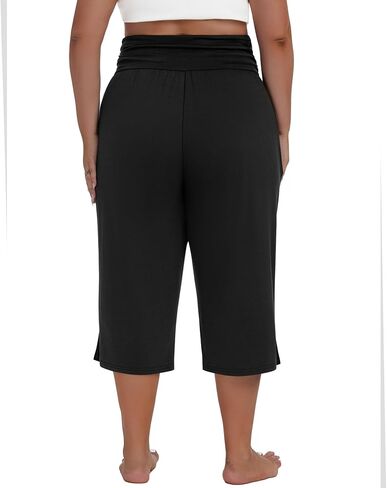 Neer 3 Pack Women's Plus Size Cotton Capri Pants High Waisted Wide Leg Loose Lounge Yoga Cropped Sweatpants with Pockets in Saudi Arabia
