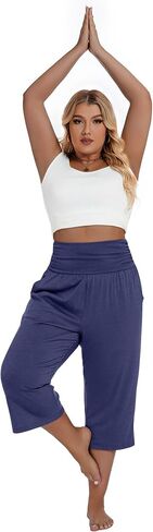 Neer 3 Pack Women's Plus Size Cotton Capri Pants High Waisted Wide Leg Loose Lounge Yoga Cropped Sweatpants with Pockets in Saudi Arabia