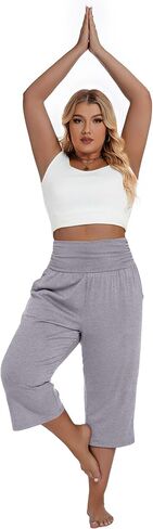 Neer 3 Pack Women's Plus Size Cotton Capri Pants High Waisted Wide Leg Loose Lounge Yoga Cropped Sweatpants with Pockets in Saudi Arabia