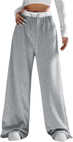 Floerns Women's Color Block Elastic Drawstring Waist Baggy Wide Leg Active Sweatpants in Saudi Arabia