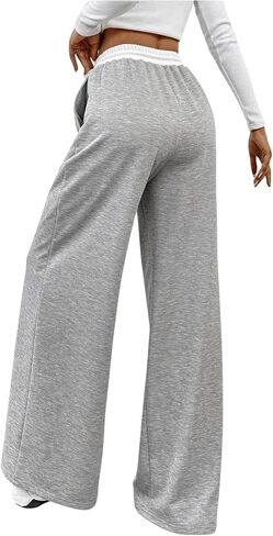Floerns Women's Color Block Elastic Drawstring Waist Baggy Wide Leg Active Sweatpants in Saudi Arabia