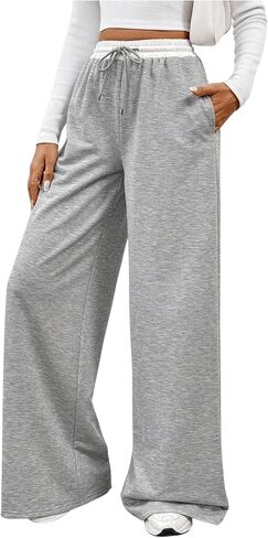 Floerns Women's Color Block Elastic Drawstring Waist Baggy Wide Leg Active Sweatpants in Saudi Arabia