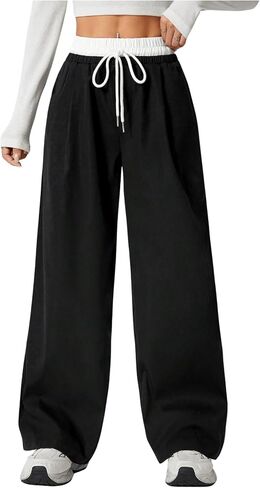 Floerns Women's Color Block Elastic Drawstring Waist Baggy Wide Leg Active Sweatpants in Saudi Arabia