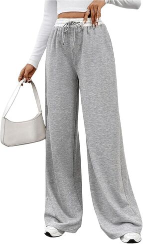 Floerns Women's Color Block Elastic Drawstring Waist Baggy Wide Leg Active Sweatpants in Saudi Arabia