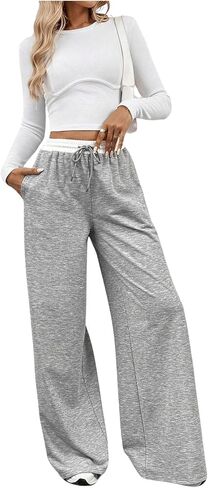 Floerns Women's Color Block Elastic Drawstring Waist Baggy Wide Leg Active Sweatpants in Saudi Arabia
