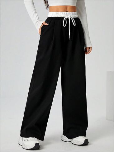 Floerns Women's Color Block Elastic Drawstring Waist Baggy Wide Leg Active Sweatpants in Saudi Arabia