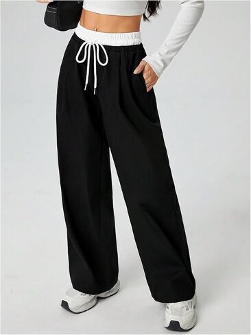 Floerns Women's Color Block Elastic Drawstring Waist Baggy Wide Leg Active Sweatpants in Saudi Arabia