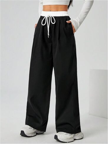 Floerns Women's Color Block Elastic Drawstring Waist Baggy Wide Leg Active Sweatpants in Saudi Arabia