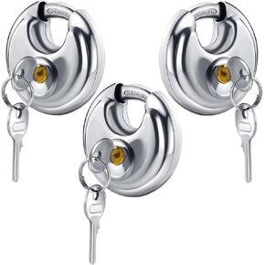 NANSHINE 3 Pcs Keyed Alike Discus Padlocks, Stainless Steel Heavy Duty Discus Lock Circular Unit Lock with Keys for Warehouse, Storage Units, Sheds, Garages, Fence