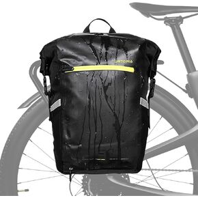 Bike Panniers, Waterproof Rear Bike Rack Bag with Reflective Strips, Safety Whistle, Easy to Install and Fix, 25L large Capacity Bicycle Backpack for Cycling, Commuting Traveling