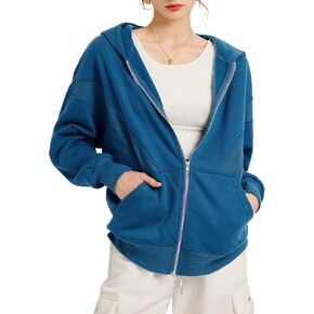 TAKEYAL Women Hoodies Sweatshirt Long Sleeve Zip Up Oversized Fall Jackets Casual Trendy Top soild in Kuwait