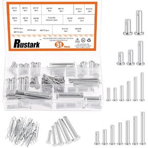 51Pcs 18 Sizes M5 M6 M8 M10 M12 Flat Head Single Hole Clevis Pins Assortment Kit Flat Head Fastener Pins T Shape Round Pin Link Hinge Pin Single Hole Clevis Pin for Auto