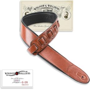 Walker & Williams G-28 Chestnut Brown Bullnose Guitar Strap with Padded Glove Leather Back For Acoustic, Electric, And Bass Guitars