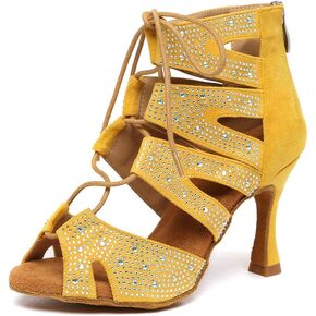 Women's Ballroom Latin Salsa Dance Shoes Lace-Up Open-Toe Dance Boots Dance Heels Booties,YCL570