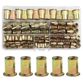Metric Rivet Nut Tool Kit(115Pcs), Zinc Plated Carbon Steel Alloy M6 Threaded Insert Nut Assortment Kit