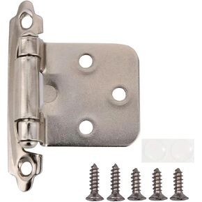 [PurifyMR] 1/2 Inch Overlay Cabinet Door Hinges Black, 8 Pack 4 Pairs Flush Face Mount Cupboard Self-Closing Kitchen Cabinet Hinges with Door Bumper,8 Pack Silver