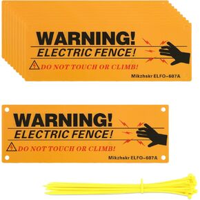 10 Pack Electric Fence Warning Signs with 40PCS Zip Ties 10 x 3.5 Inch Plastic Yellow Electric Fence Safe Signs Caution Warning Sign for Danger Electric Fence Sign Farm Home