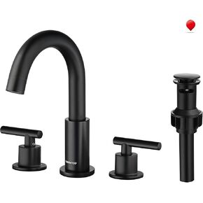 Matte Black Bathroom Faucet, OMEKNTOP 8 Inch Black Bathroom Faucet 3 Hole with 360° Swivel Gooseneck and cUPC Hose, Two Handle Bathroom Sink Faucet for Basin Lavatory Vanity