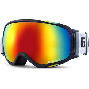OTG Ski Goggles, Over Glasses Ski Goggles for Men Women, Spherical Lens 100% UV Protection Anti Fog OTG Winter Snow Goggles,for Snowmobile Skiing Skating, Brown Lens + Red Revo, YG-48