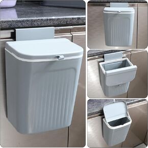 3.2 Gallon/12 L Hanging Small Trash Can with Lid, Kitchen Compost Bin for Wall Mount, Mountable Food Waste Bin for Kitchen Cabinet Door