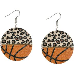 COLORFUL BLING Sports Game Ball Football Basketball Wooden Leopard Print Earrings Holiday Baseball Volleyball Pendant Fan Players-B