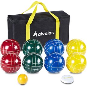 مجموعة كرة BOCCE ، كرة BOCCI 90 مم/100 مم/107 مم مع 8 كرات راتنج ، بالينو ، شريط قياس ، حقيبة تحمل ، لعبة كرات BOCCE لـ Outdoor Yard Backyard Lawn Beach (2-8 لاعبون)